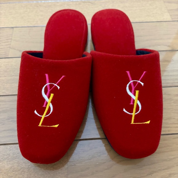 Yves Saint Laurent YSL Logo Red Indoor Slippers Sandals size 7.5-8 - Picture 1 of 12